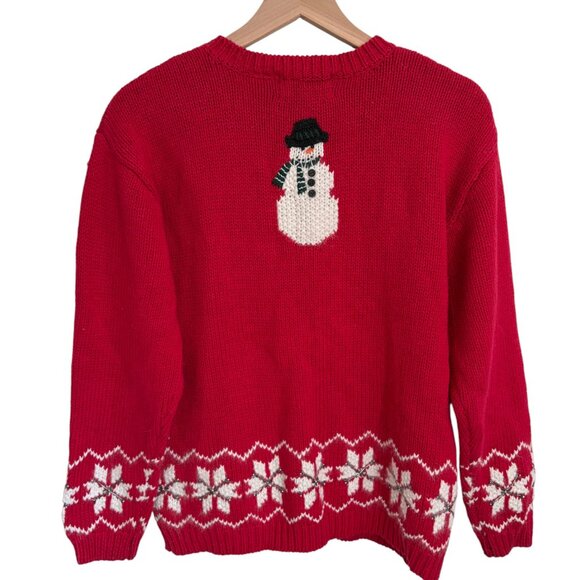 Vintage Hand Knit "Ugly" Christmas Holiday Snowflake Snowmen Sweater - Picture 6 of 6